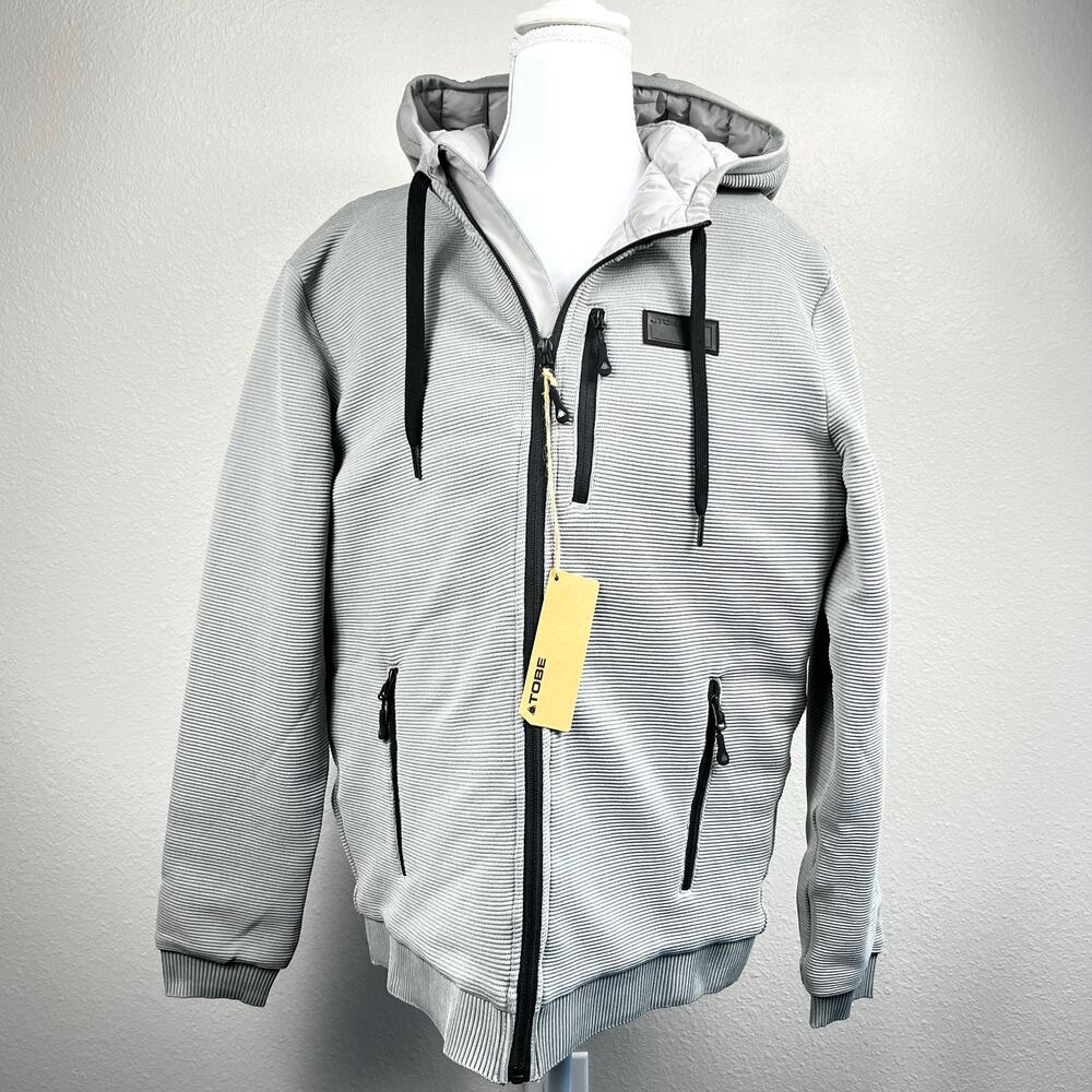 Tobe Vortex Windfleece Quilted Puffer Hooded Jacket Mens Medium Gray Snowboard